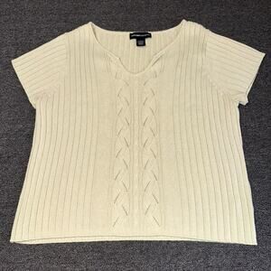 Norton McNaughton Sweater Women’s Large Cream Knitted Short Sleeve Pullover